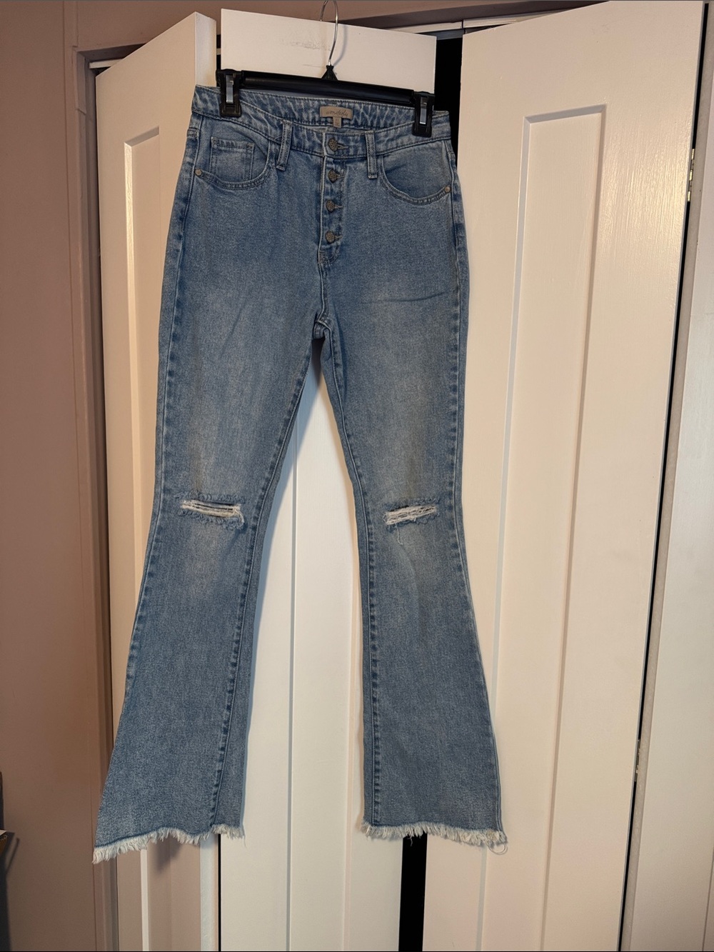 High-Rise Light Blue Flare Jeans with Button Fly size 27